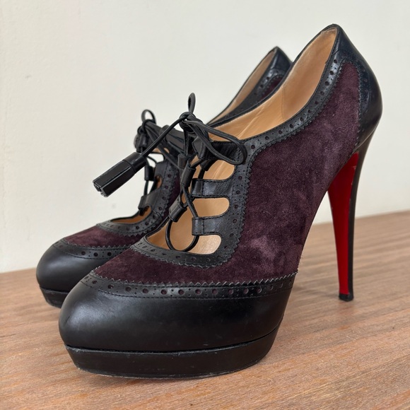 Christian Louboutin Mamimo platform Oxford Lace Up purple heeled booties 40 - Picture 3 of 10